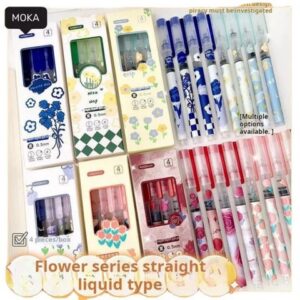 Floral print pens-4pcs Liquid  Gel Pen Set (Black Ink)